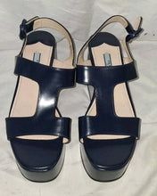 Load image into Gallery viewer, PRADA Milano Navy Blue Platform Wedge Sandals Women’s Size 36 (US 6) Leather