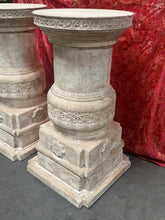 Load image into Gallery viewer, Pair of Large Heavy Vintage Drum Band Plaster Pedestals Column Bases, 40” H
