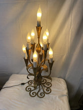 Load image into Gallery viewer, Mid Century Modern Italian Candelabra Lamp Gilt Iron Tole 9 Light
