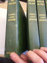 Load image into Gallery viewer, ANTIQUE SET OF 6 BOOKS ROBERT LOUIS STEVENSON 1905 SCRIBNERS GREEN COLLECTION