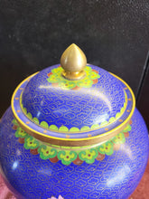 Load image into Gallery viewer, Chrysanthemum Chinese Cloisonne Ginger Jar Urn Butterfly Blue Enamel w/ lid