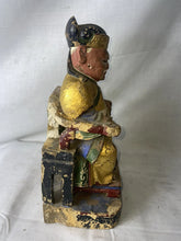 Load image into Gallery viewer, Antique Chinese Gold Gilt Hand Carved Wood Polychrome Emperor Statue