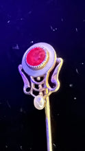 Load image into Gallery viewer, 10K Gold Antique Art Nouveau Stick Pin With Ruby & Pearl, 1.23g