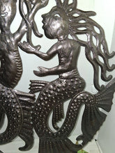 Load image into Gallery viewer, Haitian Hand Chiseled Recycled Steel Oil Drum 23"X 23" Dancing Mermaids