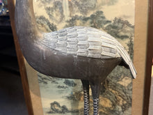 Load image into Gallery viewer, Large Vintage Bronze Longevity Crane Standing On Turtle Statue 39.5”