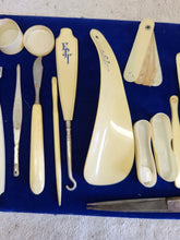 Load image into Gallery viewer, 18 Piece Victorian French Ivory~Celluloid Vanity Dresser Manicure Grooming Set