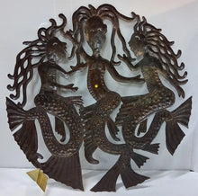 Load image into Gallery viewer, Haitian Hand Chiseled Recycled Steel Oil Drum 23"X 23" Dancing Mermaids