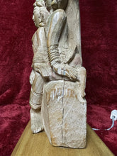 Load image into Gallery viewer, RARE Vintage 34” Thailand Wooden Carved 3 Buddhas Lamp w/ Brass & Switch