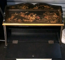 Load image into Gallery viewer, Asian Black Lacquer Jewelry Chest Cabinet Drop Front Top, Doors & Drawers