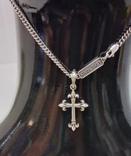 Load image into Gallery viewer, King Baby Studio Men's Sterling Silver Necklace 24" Cross Fleur De Lis Pendant