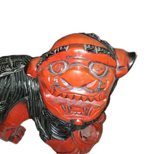 Load image into Gallery viewer, Vintage Japanese Shisa Guardian Lion Foo Dog Statues Pair Red Black Wood 16”X15”