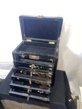 Load image into Gallery viewer, Vintage Black Lacquer Japanese Jewelry Box with Bird and Flower Motif
