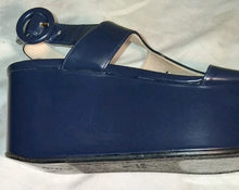 Load image into Gallery viewer, PRADA Milano Navy Blue Platform Wedge Sandals Women’s Size 36 (US 6) Leather