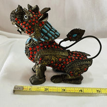 Load image into Gallery viewer, Antique Chinese Enameled Brass, Turquoise & Coral Beads FOO DOG Incense Burner!!