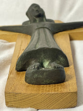 Load image into Gallery viewer, Vintage ARS LITURGICA MARIA LAACH Modernist Solid Bronze on Oak CRUCIFIX HOLLAND