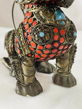 Load image into Gallery viewer, Antique Chinese Enameled Brass, Turquoise & Coral Beads FOO DOG Incense Burner!!