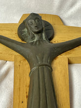 Load image into Gallery viewer, Vintage ARS LITURGICA MARIA LAACH Modernist Solid Bronze on Oak CRUCIFIX HOLLAND