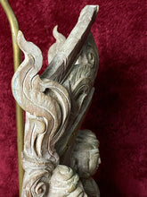 Load image into Gallery viewer, RARE Vintage 34” Thailand Wooden Carved 3 Buddhas Lamp w/ Brass & Switch