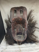 Load image into Gallery viewer, Antique African Tribe Wooden Carved Art Statue Mask Real Teeth Hair Early 20th!