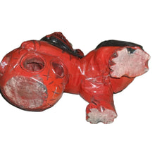 Load image into Gallery viewer, Vintage Japanese Shisa Guardian Lion Foo Dog Statues Pair Red Black Wood 16”X15”