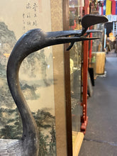 Load image into Gallery viewer, Large Vintage Bronze Longevity Crane Standing On Turtle Statue 39.5”