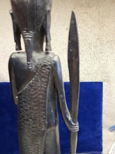Load image into Gallery viewer, Vtg Carved Wooden Maasai Spear Warrior & Woman Tribal Ebony Figurine Sculpture