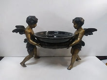 Load image into Gallery viewer, Vintage French Bronze Double Cherub Centerpiece With Black Marble Bowl