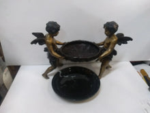 Load image into Gallery viewer, Vintage French Bronze Double Cherub Centerpiece With Black Marble Bowl