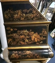 Load image into Gallery viewer, Asian Black Lacquer Jewelry Chest Cabinet Drop Front Top, Doors & Drawers