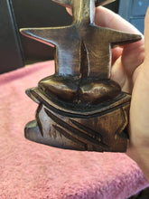 Load image into Gallery viewer, Vintage African Ashanti Hand Carved Wood Seated Figurine w/ Brass Beaded