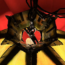 Load image into Gallery viewer, TOM GREENE Hexagonal MCM Brutalist Green Amber Slag Glass Swag Pendant Light