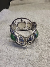 Load image into Gallery viewer, Vintage Taxco Mexico sterling silver greenstone cabochon bracelet 7 in 60g
