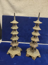 Load image into Gallery viewer, Antique Chinese Bronze Pagoda Temple Figure Figurine Statues A Pair!!