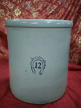 Load image into Gallery viewer, Large Antique Horseshoe 12 Gallon Stoneware Crock 18”