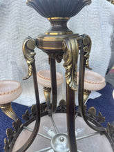 Load image into Gallery viewer, Vintage Large Bronze & Alabaster pendant Chandelier