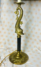 Load image into Gallery viewer, Vintage Pair Of 32” Tall Solid Brass Dolphin Feng Shui TABLE LAMPS w/ Shades