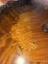 Load image into Gallery viewer, Antique venetian 19th century Carved Italian wood inlaid two-tier table!