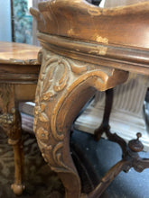 Load image into Gallery viewer, Antique venetian 19th century Carved Italian wood inlaid two-tier table!