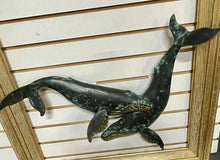 Load image into Gallery viewer, RARE Vintage SPI San Pacific Int’l HUMPBACK WHALES Hanging Brass Sculpture 26x17