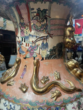 Load image into Gallery viewer, LARGE CHINESE DRAGON PORCELAIN GILT FLOOR VASE WITH STAND!