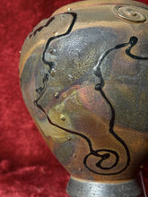 Load image into Gallery viewer, NS21- ALEX LONG Iridescent Raku Lava Pottery 7.25” Vase, SIGNED 2012