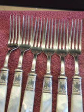 Load image into Gallery viewer, Benjamin Allen & Co Pearl Handle French Hollow Knife & Fork X6 Sterling Silver