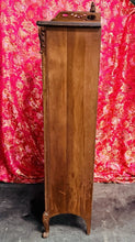 Load image into Gallery viewer, Antique Carved Wood Display Cabinet Floral Basket Crest Rococo Revival 54x24x12