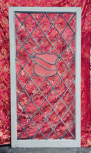 Load image into Gallery viewer, Vintage Leaded Stained Glass Window Panel Shield Crest 60x30 Diamond Lattice