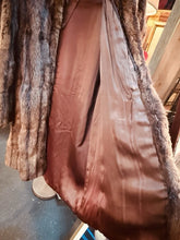 Load image into Gallery viewer, Vintage Full‑Length Raccoon Fur Coat • Real Fur • Plush Brown • Satin Lining 40”