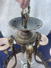 Load image into Gallery viewer, Vintage Large Bronze & Alabaster pendant Chandelier