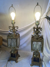 Load image into Gallery viewer, Vintage Pair Of Elegant Crystal And brass table lamps