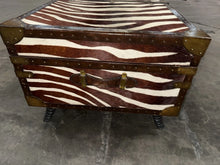 Load image into Gallery viewer, Unique vintage Coffee Table trunk With Zebra Pattern And Horns For Legs