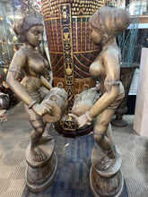 Load image into Gallery viewer, Vintage Aspara Musical Ladies Playing Dholak Indian Bronze Statues Rare 38”