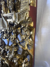Load image into Gallery viewer, Antique 25.5" Chinese Carved Deep Relief Gilt Wood Warriors Scenes Panel !!